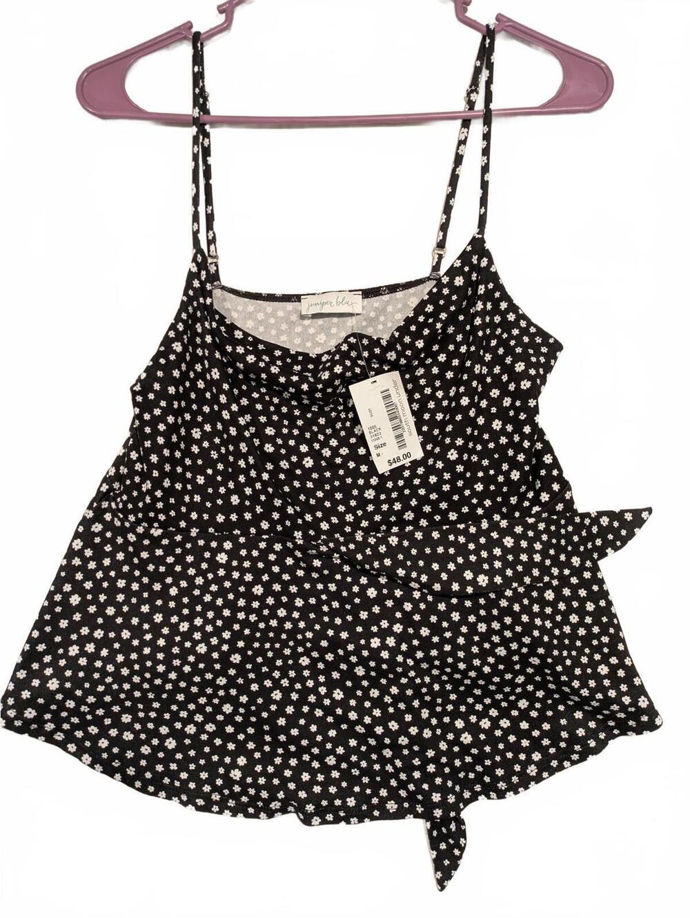 Juniper Bleu Floral Camisole Top - Black with White Flowers